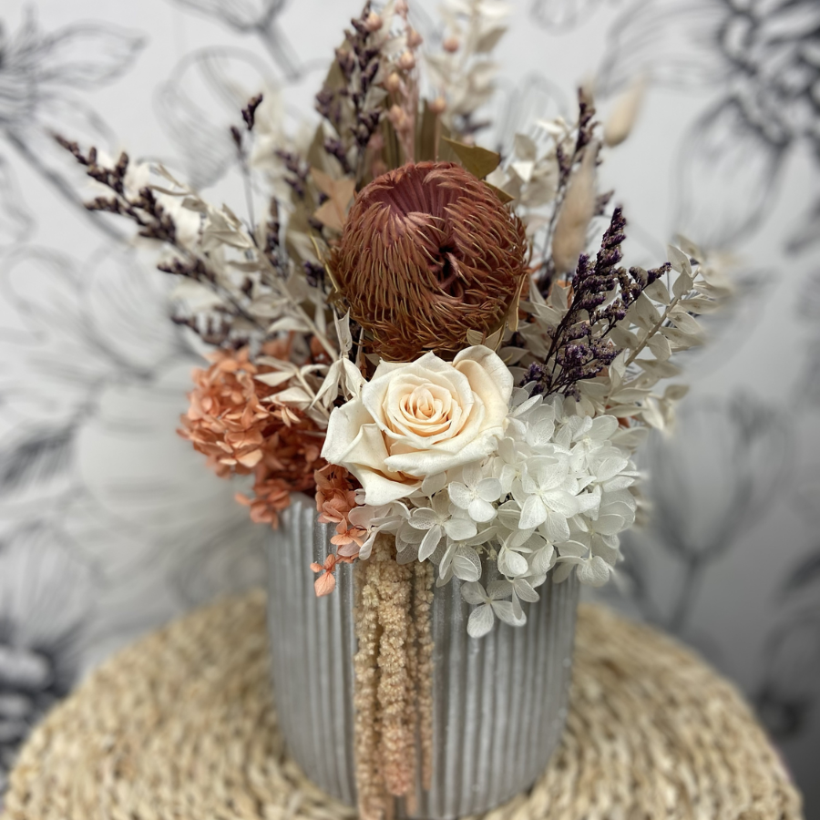 Amelia Dried Flowers in Concrete Pot | WILDbella Florist Waikato