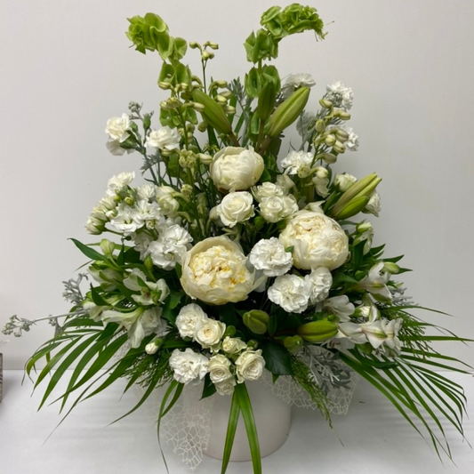 Elegance in Solace White Sympathy Arrangement | WILDbella Florist Waikato