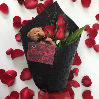 Triple Treasure with Teddy | Roses & Bear Gift | WILDbella Florist Morrinsville