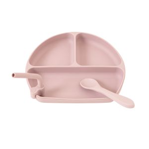 All4Ella Silicone Plate with Straw and Spoon - Dusty Pink